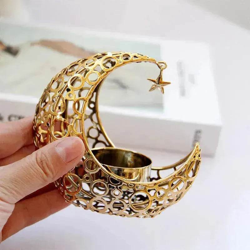 Light Luxury Crescent Moon Star Moon Black Gold Metal Candle Holder Modern Romantic Wedding Christmas Candle Cup Home Decor - www.Shopthatapp.com