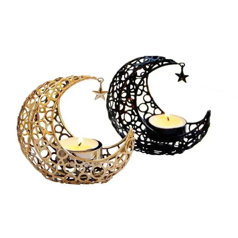 Light Luxury Crescent Moon Star Moon Black Gold Metal Candle Holder Modern Romantic Wedding Christmas Candle Cup Home Decor - www.Shopthatapp.com
