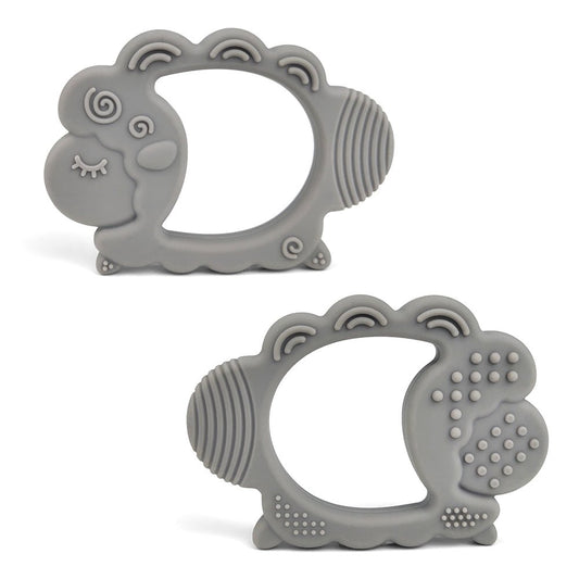 Anneau de dentition en silicone gris en forme de mouton