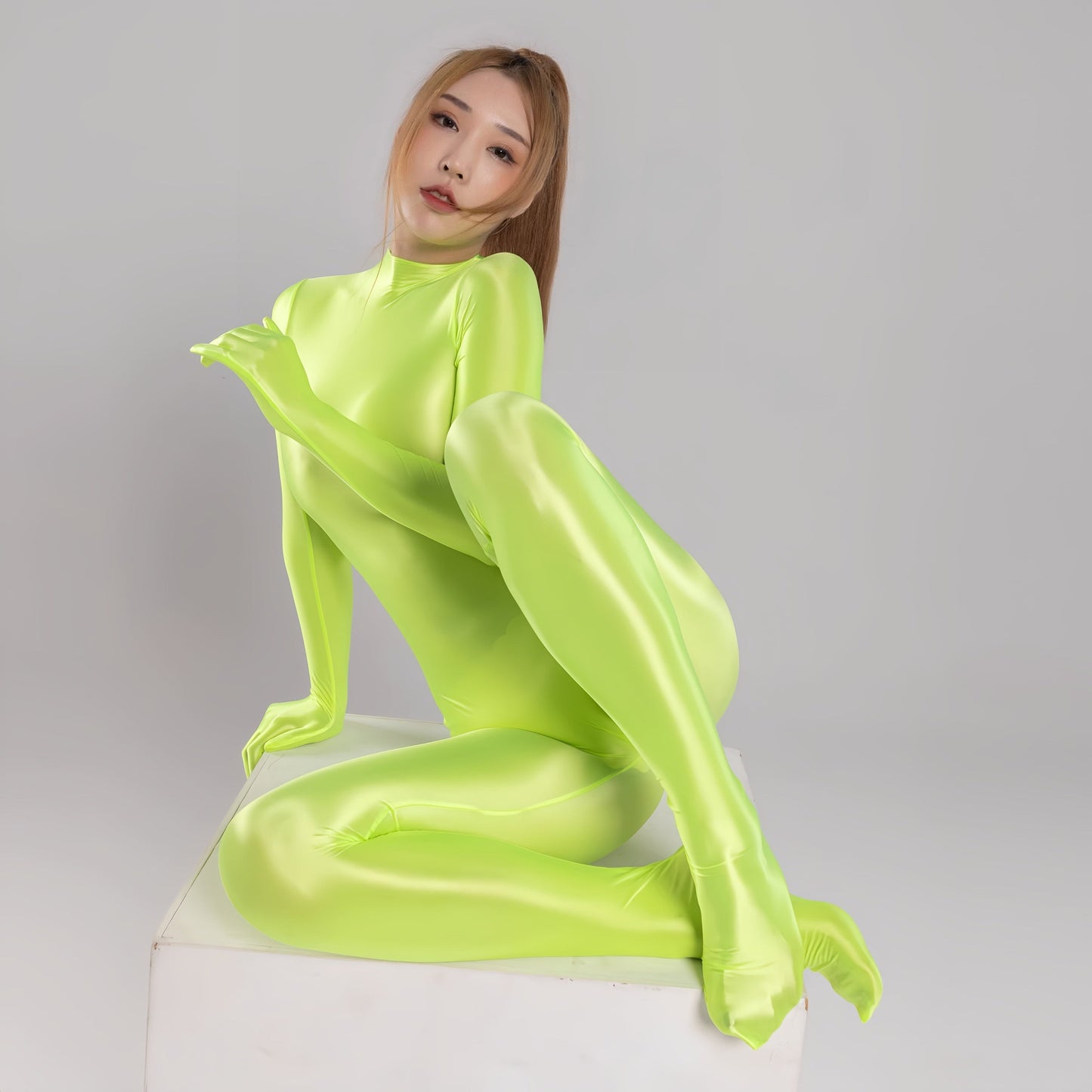 Spandex Nylon Full Bodysuit Zentai Shinny Cosplay Jumpsuit Attached Gloves - www.Shopthatapp.com