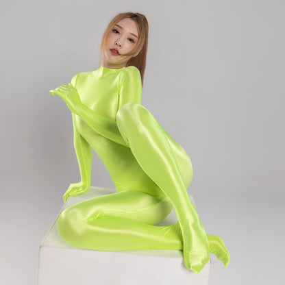 Spandex Nylon Full Bodysuit Zentai Shinny Cosplay Jumpsuit Attached Gloves - www.Shopthatapp.com