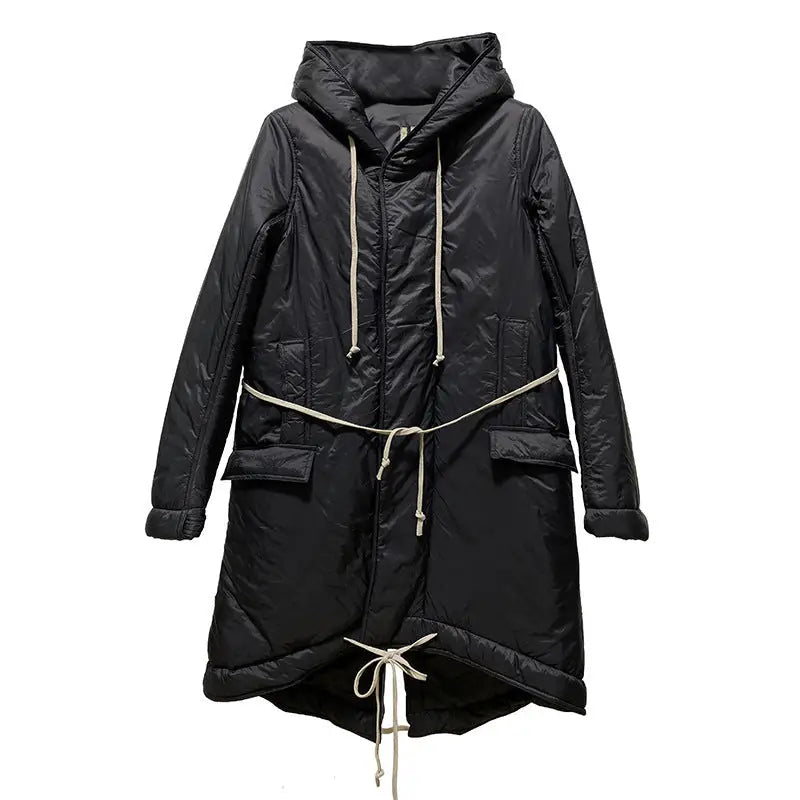 Long Lace Up Hoodie With Cotton Thick Trench Coat For Men And Women - www.Shopthatapp.com