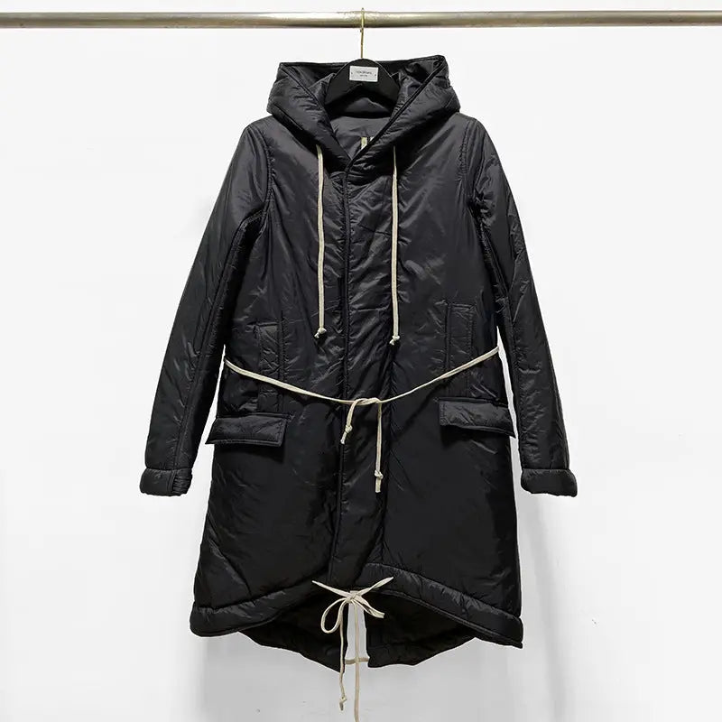 Long Lace Up Hoodie With Cotton Thick Trench Coat For Men And Women - www.Shopthatapp.com