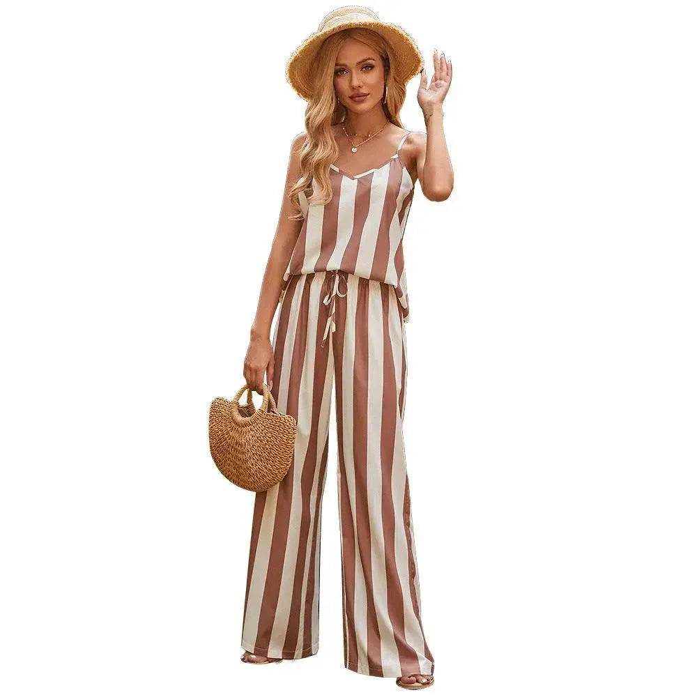 Loose Homewear Striped Small Sling Trousers Woven Suit Women - www.Shopthatapp.com