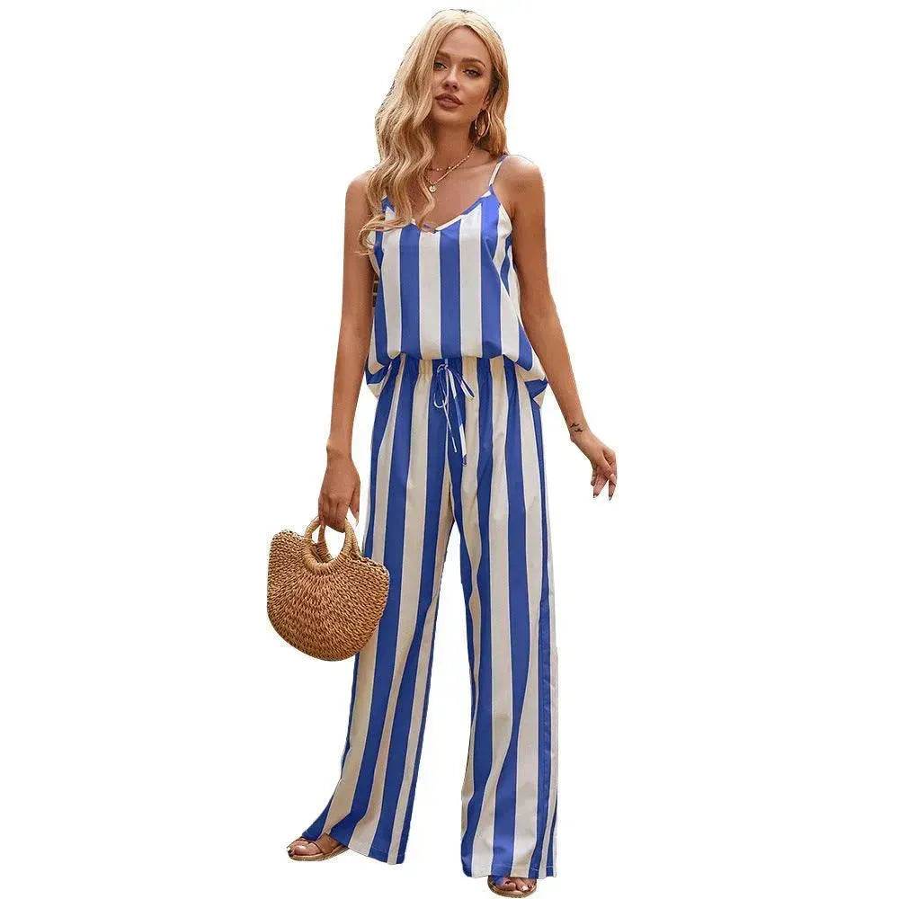 Loose Homewear Striped Small Sling Trousers Woven Suit Women - www.Shopthatapp.com