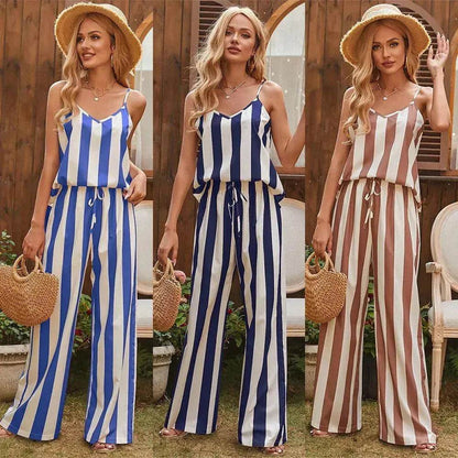 Loose Homewear Striped Small Sling Trousers Woven Suit Women - www.Shopthatapp.com