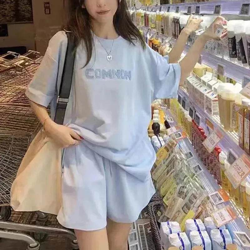 Loose Slimming Short Sleeve T-shirt High Waist Wide Leg Shorts - www.Shopthatapp.com