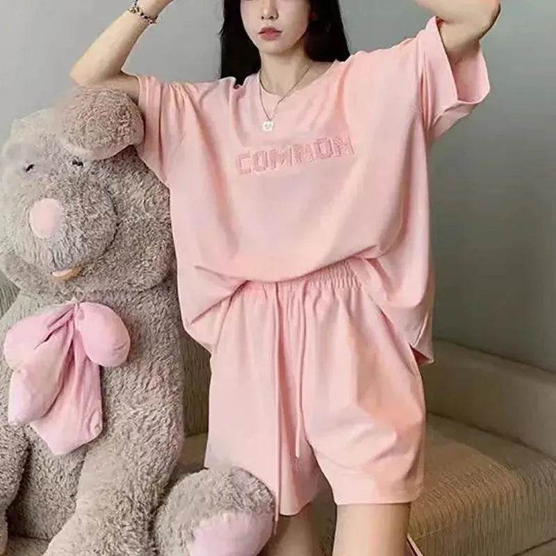 Loose Slimming Short Sleeve T-shirt High Waist Wide Leg Shorts - www.Shopthatapp.com