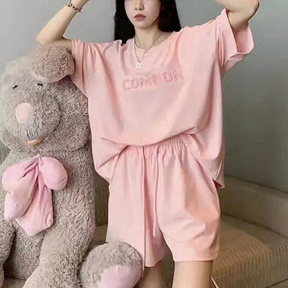 Loose Slimming Short Sleeve T-shirt High Waist Wide Leg Shorts - www.Shopthatapp.com