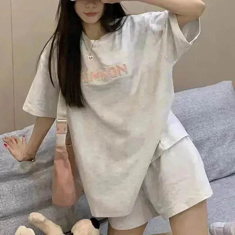 Loose Slimming Short Sleeve T-shirt High Waist Wide Leg Shorts - www.Shopthatapp.com