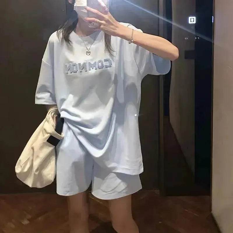 Loose Slimming Short Sleeve T-shirt High Waist Wide Leg Shorts - www.Shopthatapp.com