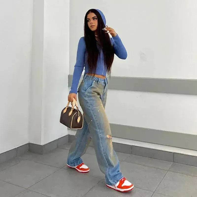 Loose Straight Fashion Street Denim Trousers For Women - www.Shopthatapp.com