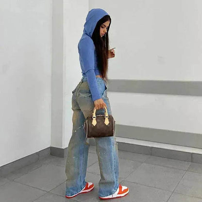 Loose Straight Fashion Street Denim Trousers For Women - www.Shopthatapp.com