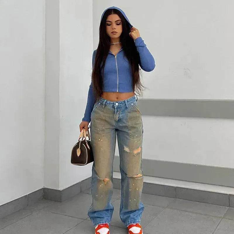 Loose Straight Fashion Street Denim Trousers For Women - www.Shopthatapp.com