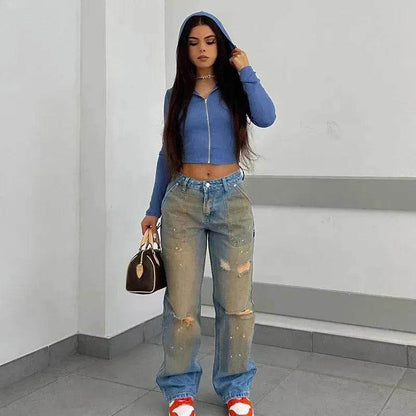 Loose Straight Fashion Street Denim Trousers For Women - www.Shopthatapp.com