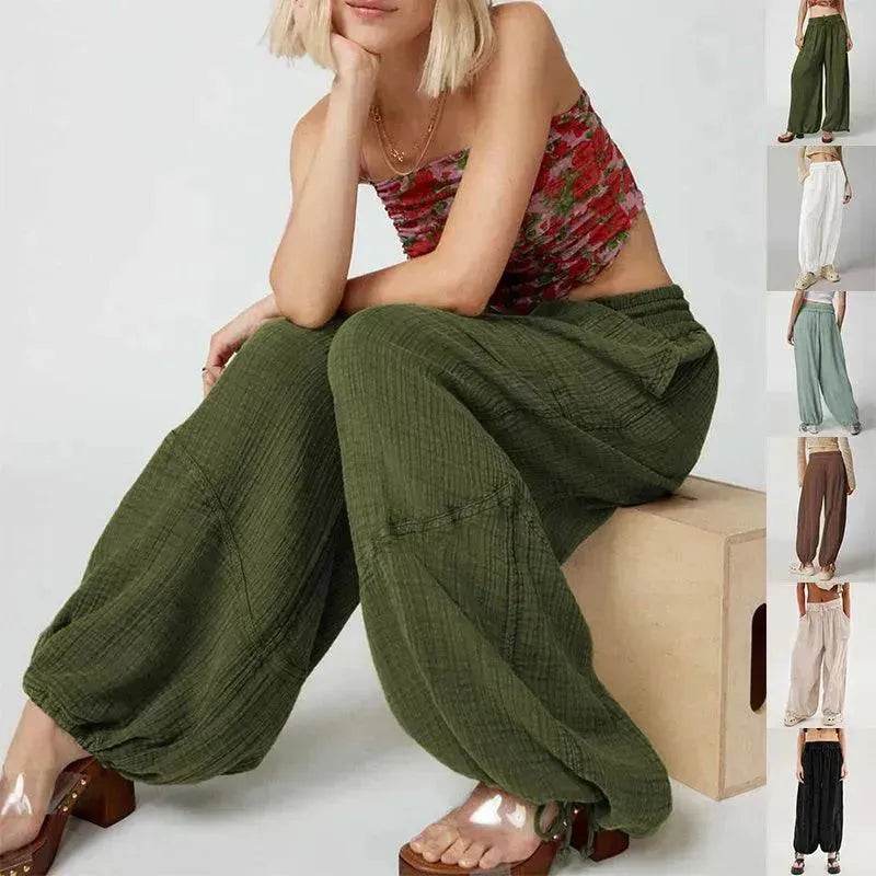 Loose Wide Leg Pants Women Drawstring Leggings Trousers - www.Shopthatapp.com