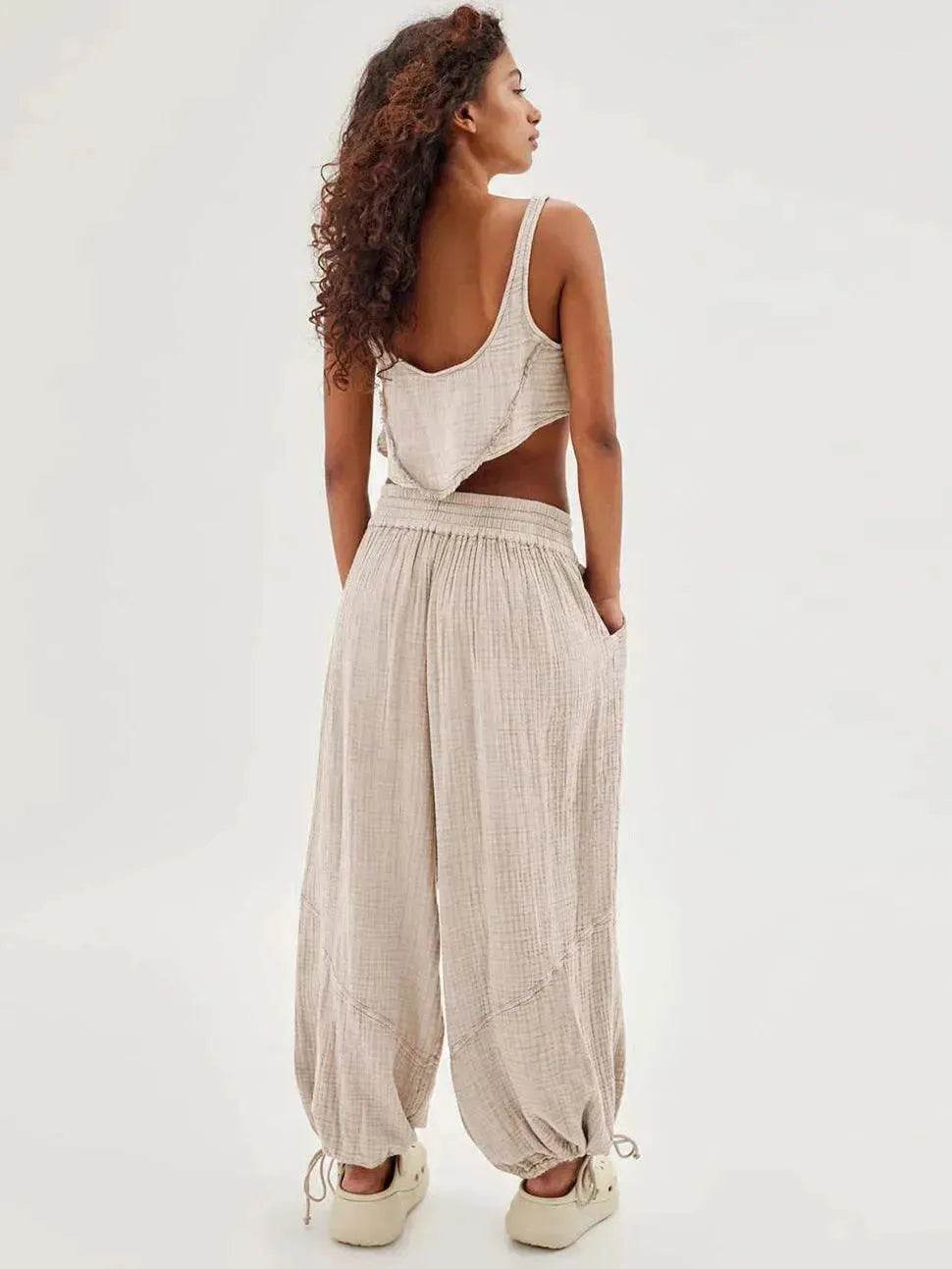 Loose Wide Leg Pants Women Drawstring Leggings Trousers - www.Shopthatapp.com