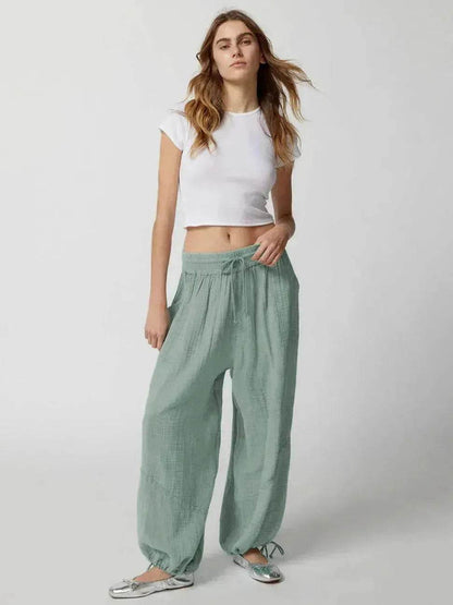 Loose Wide Leg Pants Women Drawstring Leggings Trousers - www.Shopthatapp.com