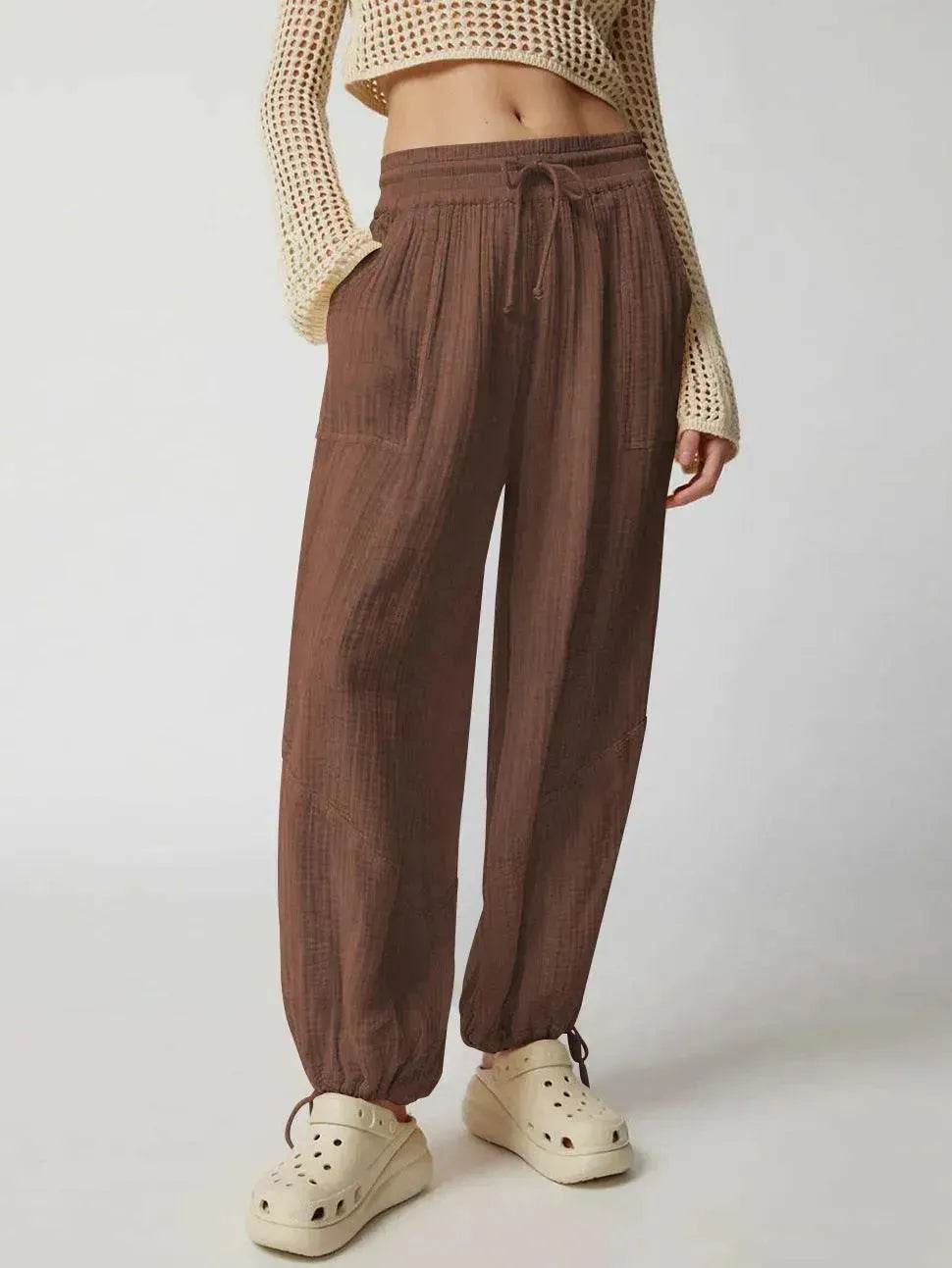 Loose Wide Leg Pants Women Drawstring Leggings Trousers - www.Shopthatapp.com
