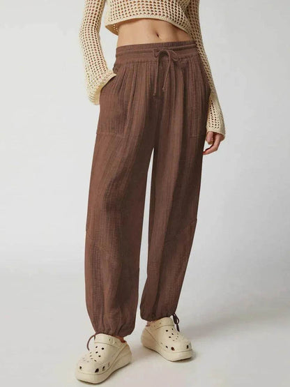 Loose Wide Leg Pants Women Drawstring Leggings Trousers - www.Shopthatapp.com