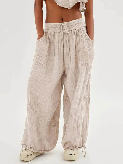 Loose Wide Leg Pants Women Drawstring Leggings Trousers - www.Shopthatapp.com