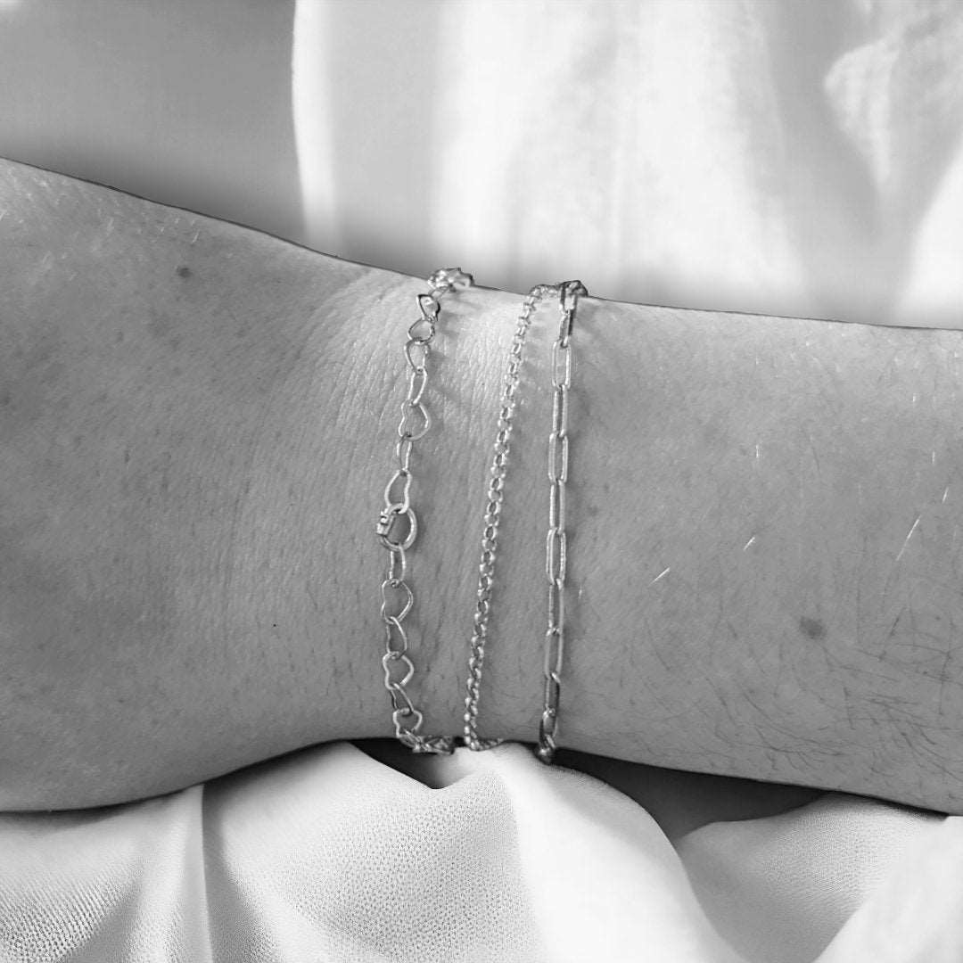 Silver heart chain love links permanent bracelet kit