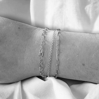 Silver heart chain love links permanent bracelet kit
