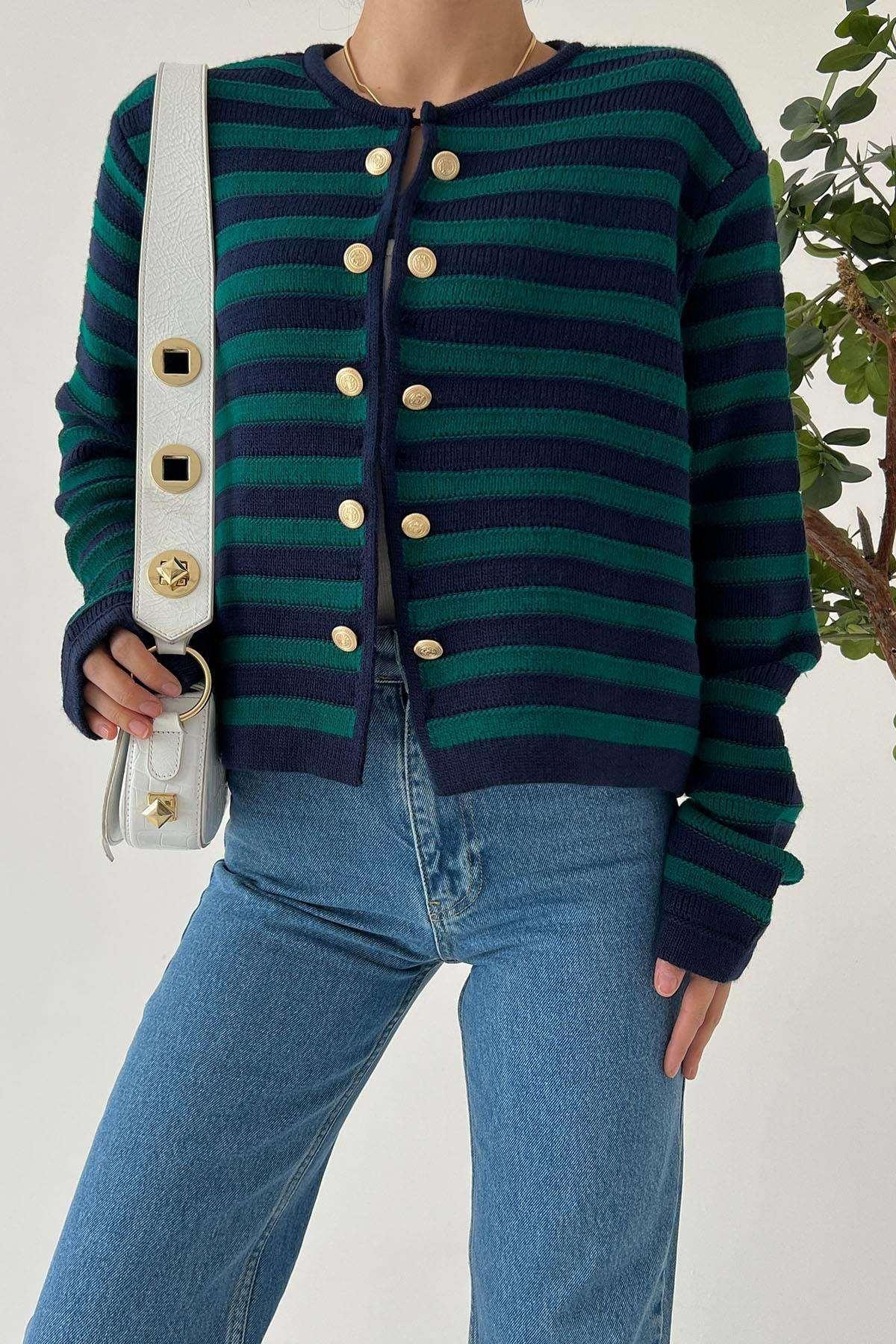 Lyla Double Button Striped Cardigan - www.Shopthatapp.com