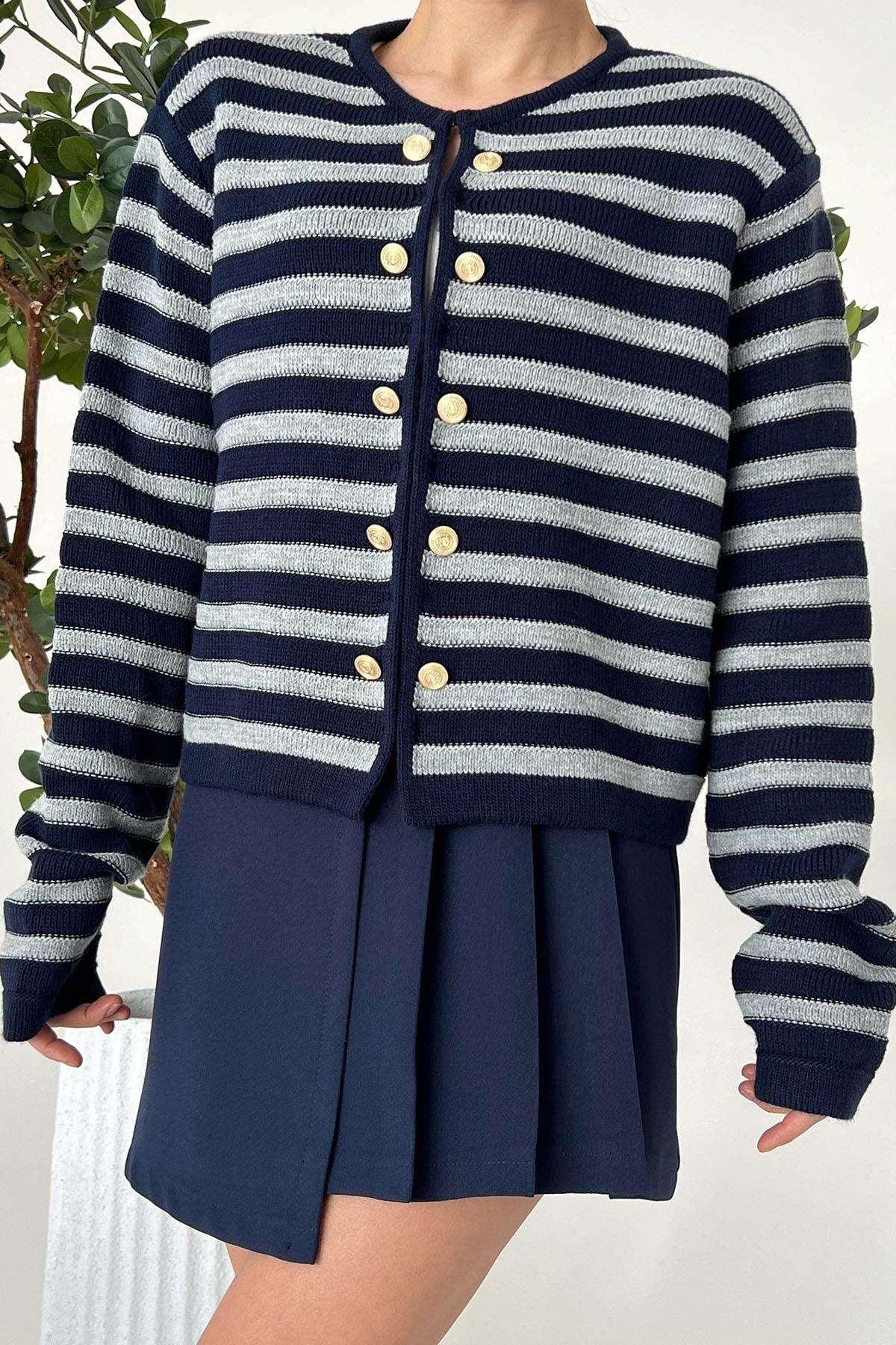 Lyla Double Button Striped Cardigan - www.Shopthatapp.com