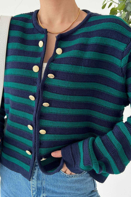 Lyla Double Button Striped Cardigan - www.Shopthatapp.com