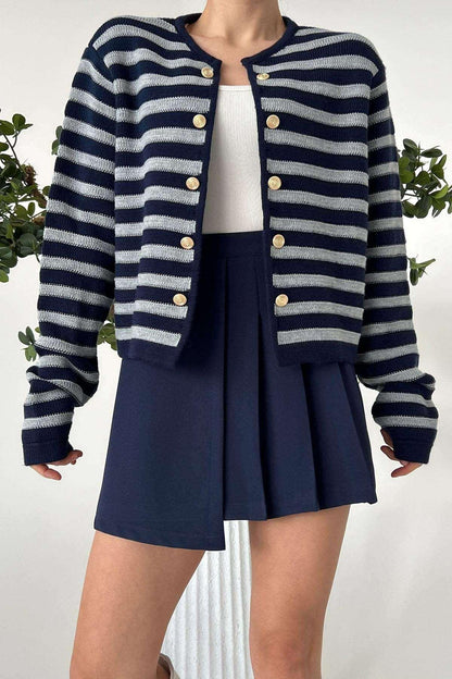 Lyla Double Button Striped Cardigan - www.Shopthatapp.com