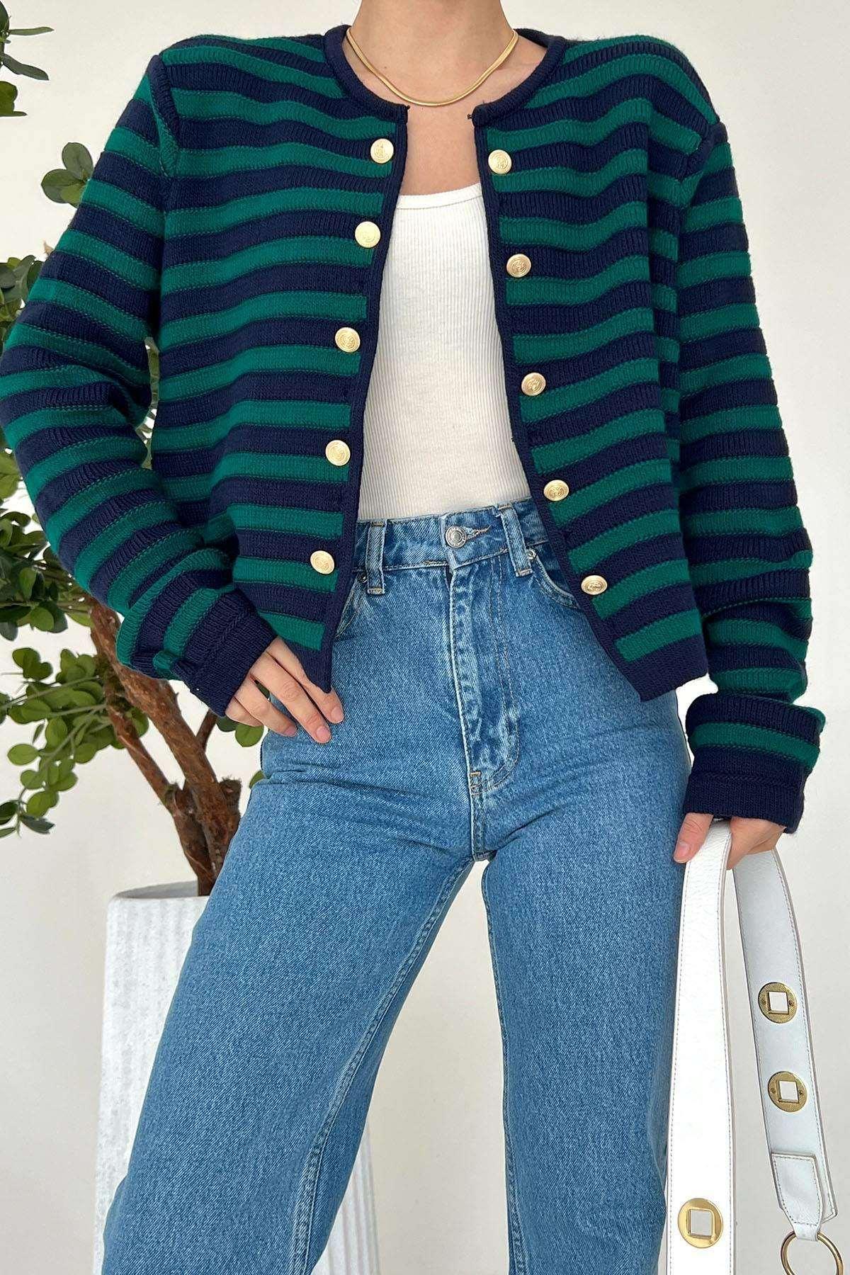 Lyla Double Button Striped Cardigan - www.Shopthatapp.com