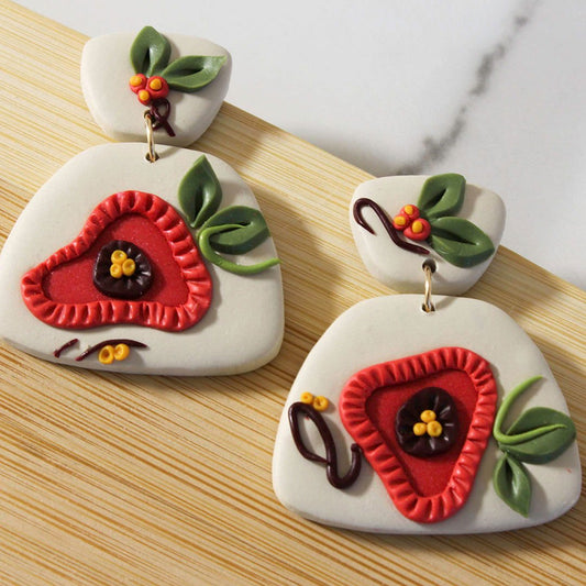 MAYA Earrings - Beige & Red Polymer Clay Floral Earrings - www.Shopthatapp.com
