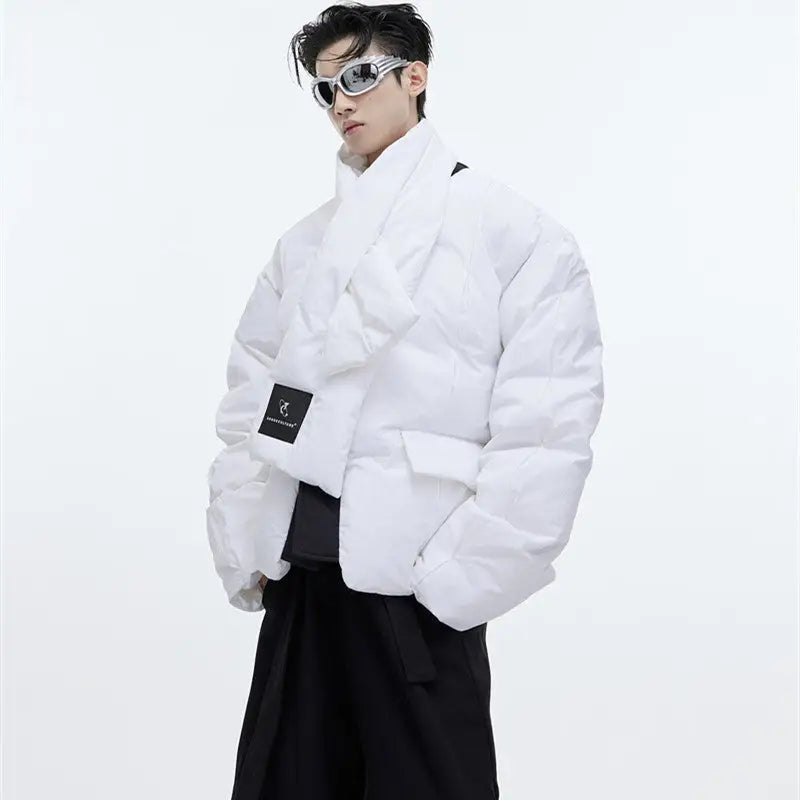 Men Design Cotton-padded Jackets With Scarves - www.Shopthatapp.com
