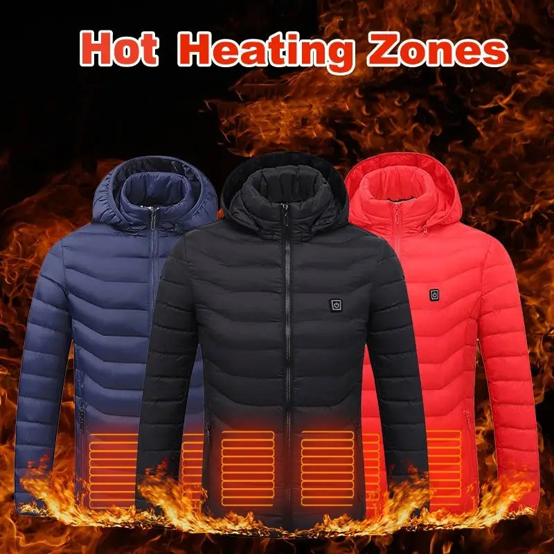 Men Heated Puffer Jacket Electric Heating Coat Insulated Hood Windbreaker 9Heat Zones - www.Shopthatapp.com