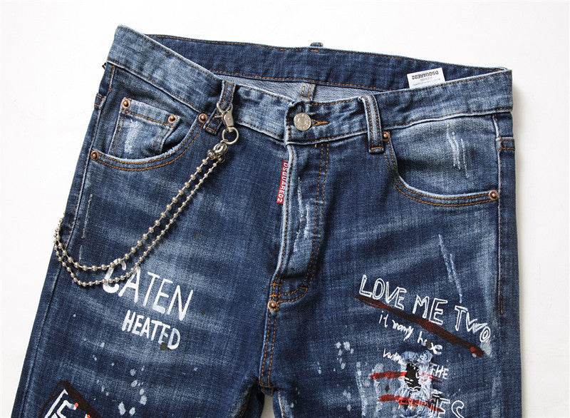 men jeans famous D2 Men slim jeans pants mens denim trousers zipper blue hole Pencil Pants - www.Shopthatapp.com #