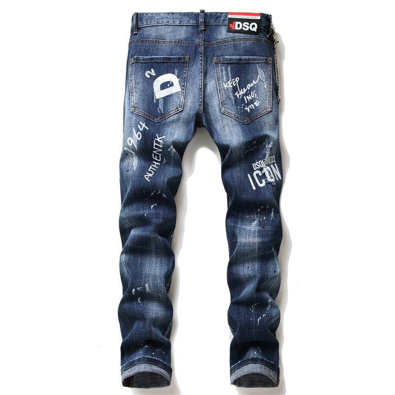 men jeans famous D2 Men slim jeans pants mens denim trousers zipper blue hole Pencil Pants - www.Shopthatapp.com #