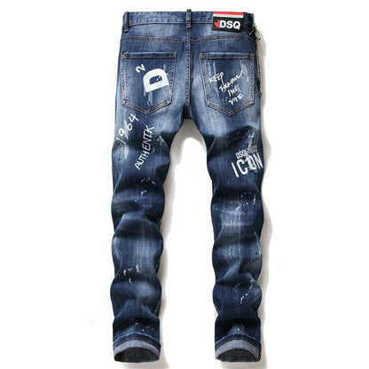 men jeans famous D2 Men slim jeans pants mens denim trousers zipper blue hole Pencil Pants - www.Shopthatapp.com #