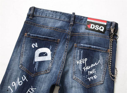 men jeans famous D2 Men slim jeans pants mens denim trousers zipper blue hole Pencil Pants - www.Shopthatapp.com #