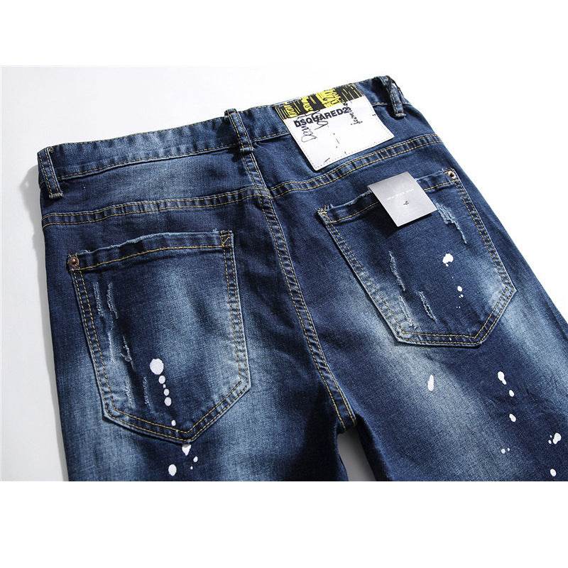 men jeans famous D2 Men slim jeans pants mens denim trousers zipper blue hole Pencil Pants - www.Shopthatapp.com #