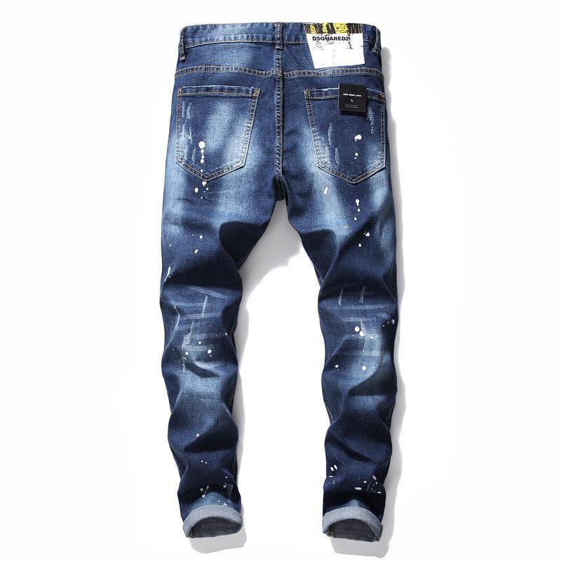 men jeans famous D2 Men slim jeans pants mens denim trousers zipper blue hole Pencil Pants - www.Shopthatapp.com #