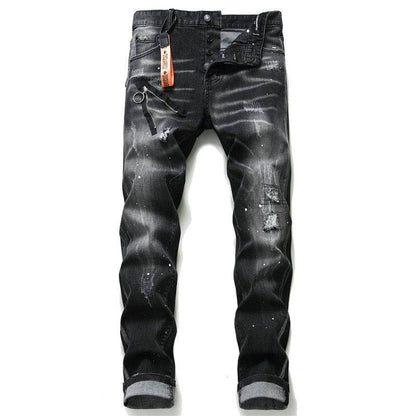men jeans famous D2 Men slim jeans pants mens denim trousers zipper blue hole Pencil Pants - www.Shopthatapp.com #