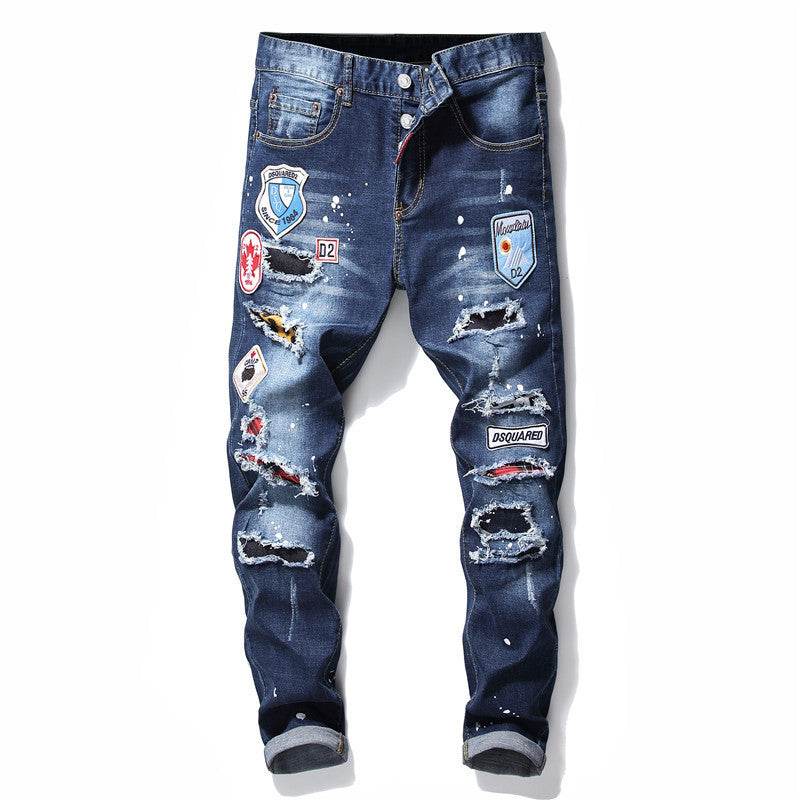 men jeans famous D2 Men slim jeans pants mens denim trousers zipper blue hole Pencil Pants - www.Shopthatapp.com #