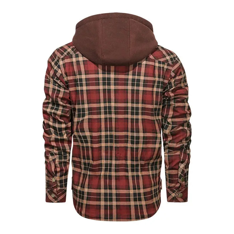 Men Long-sleeved Plaid Jacket Regular Fit Fleece Detachable Hoodies Jackets - www.Shopthatapp.com