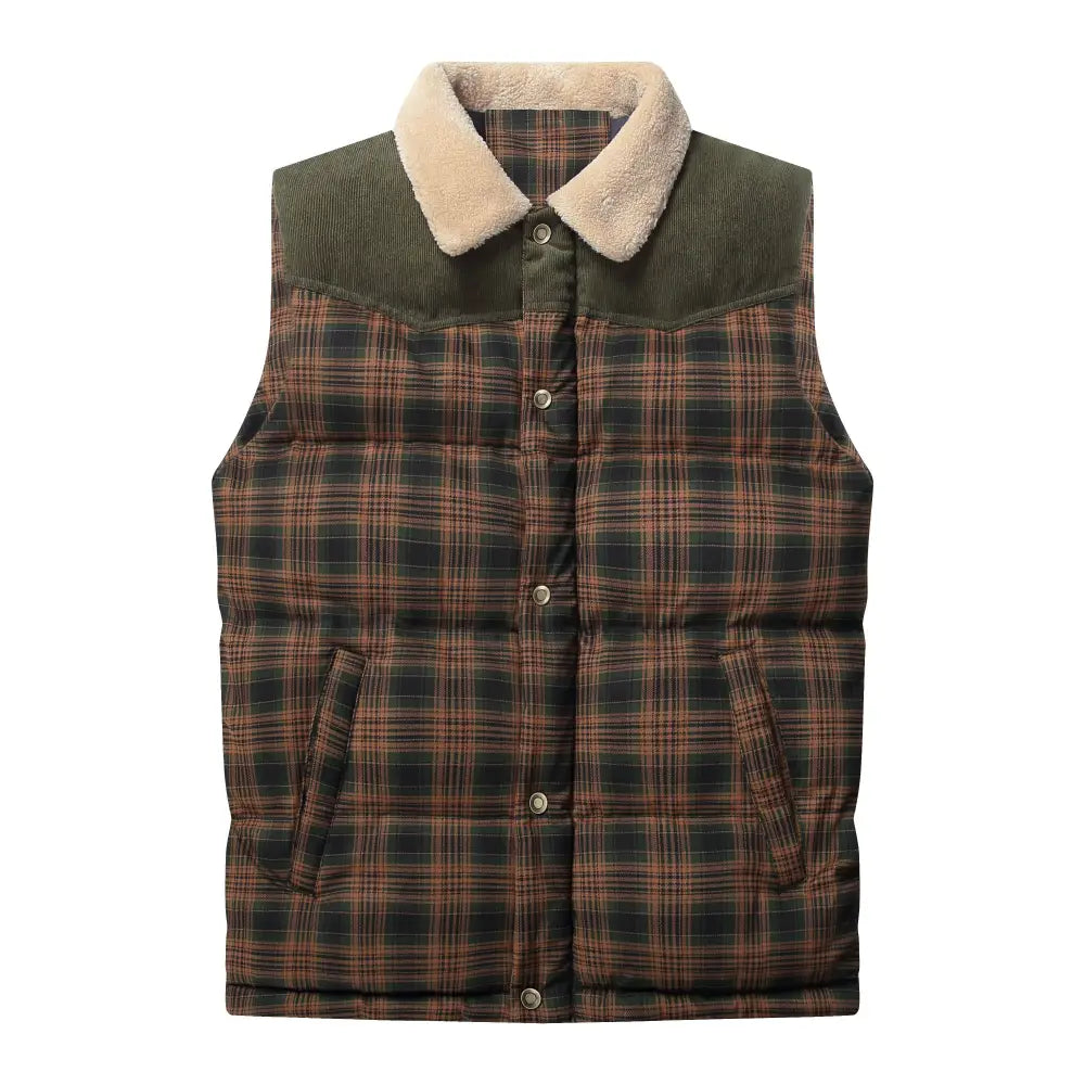 Men Neck Collar Warm Plaid Vest - www.Shopthatapp.com