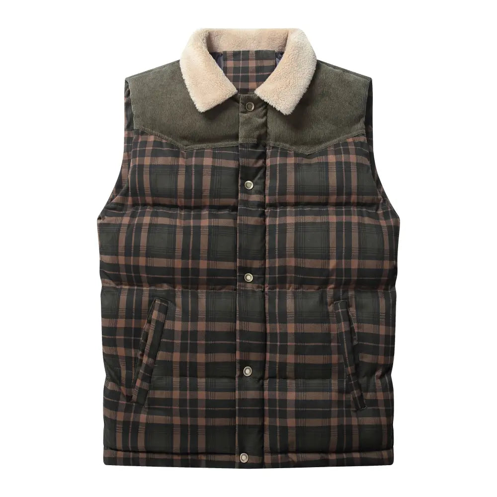 Men Neck Collar Warm Plaid Vest - www.Shopthatapp.com