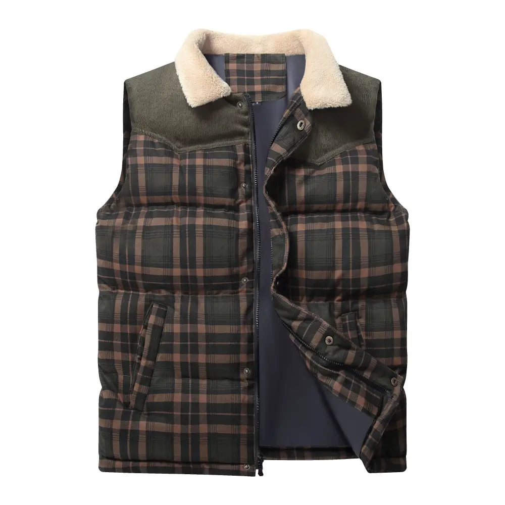 Men Neck Collar Warm Plaid Vest - www.Shopthatapp.com