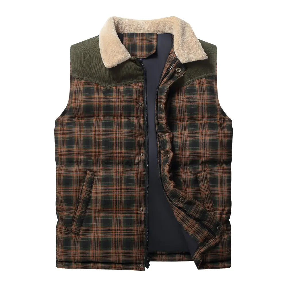 Men Neck Collar Warm Plaid Vest - www.Shopthatapp.com