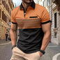 Men's Casual Striped polo T-Shirt With  fake Chest Pocket - www.Shopthatapp.com