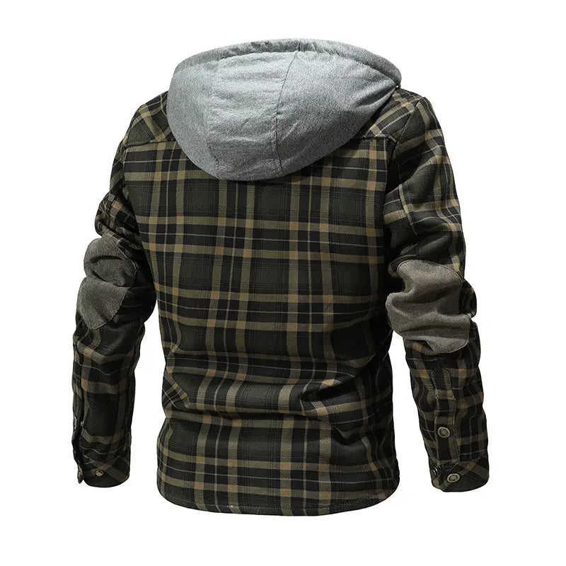 Men Warm Jacket Fleece Lining Lumberjack Plaid Hooded Jackets Snap Button - www.Shopthatapp.com
